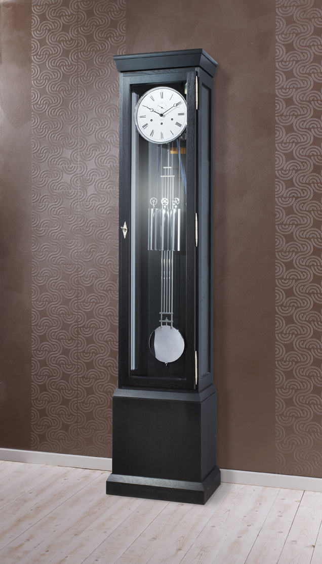 Modern German Grandfather Clock, black laquered, high quality